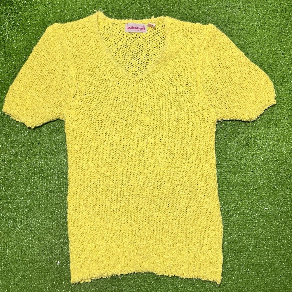 Vintage 80s Chunky Knit Sweater Womens SM Vibrant‎ Yellow Pullover Korean Cozy